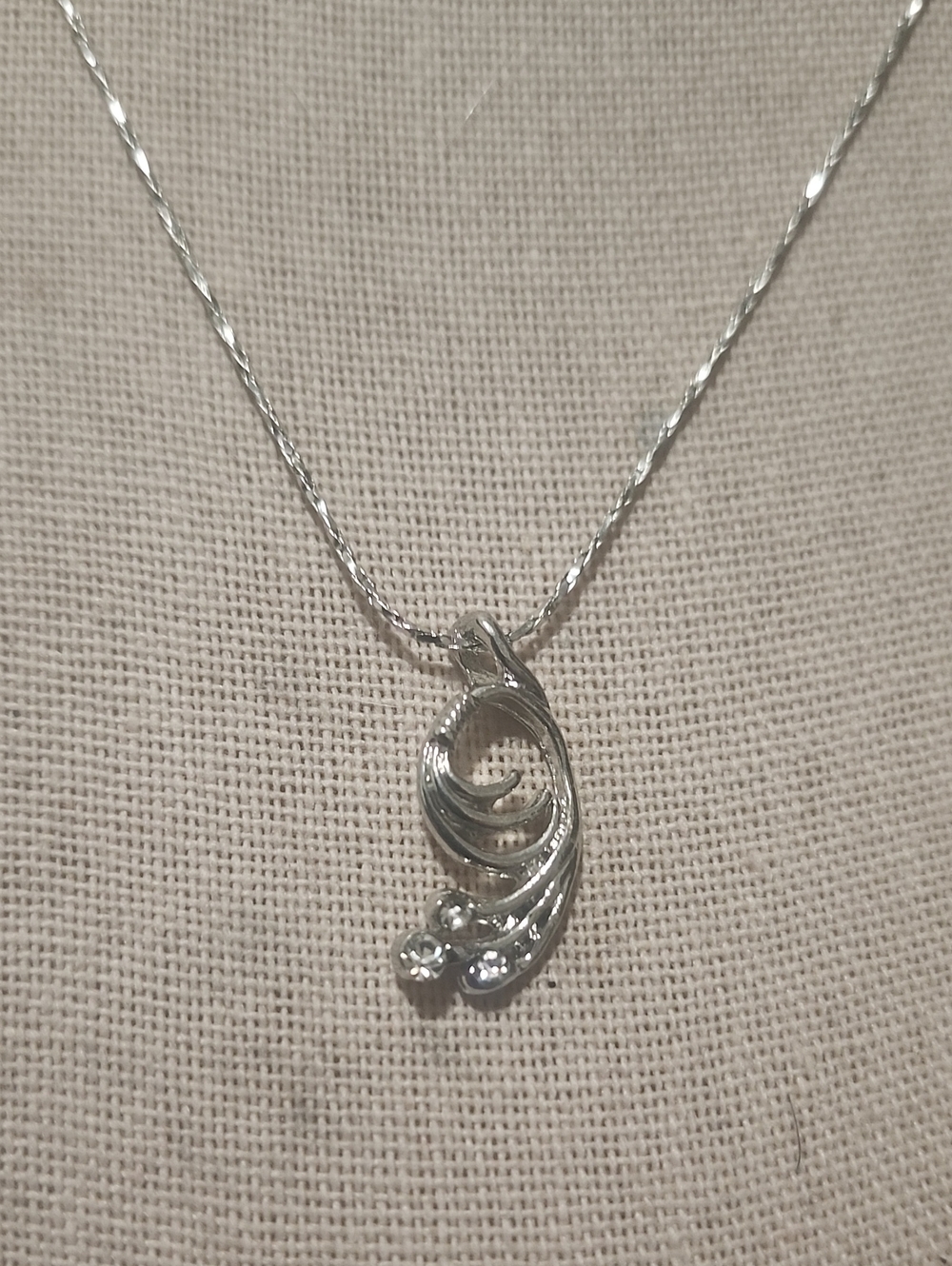 Silver Swirl Pendant Necklace with Clear Stones